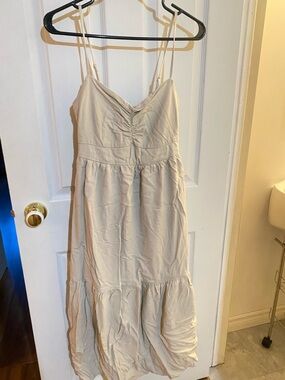Linen Beige Spaghetti Strap Maxi Dress